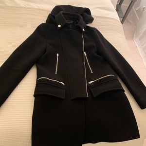 Zara Black Wool Hooded Coat